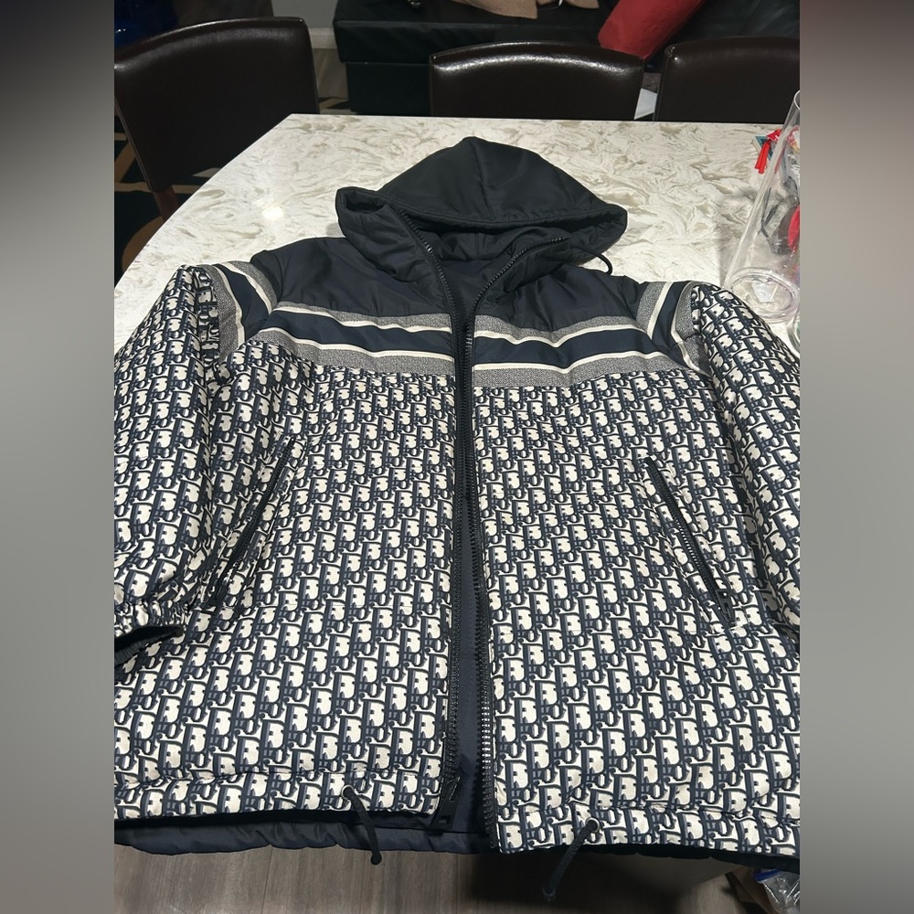 Dior Reversible Blue and Ecru Oblique Quilted Puffer Jacket
